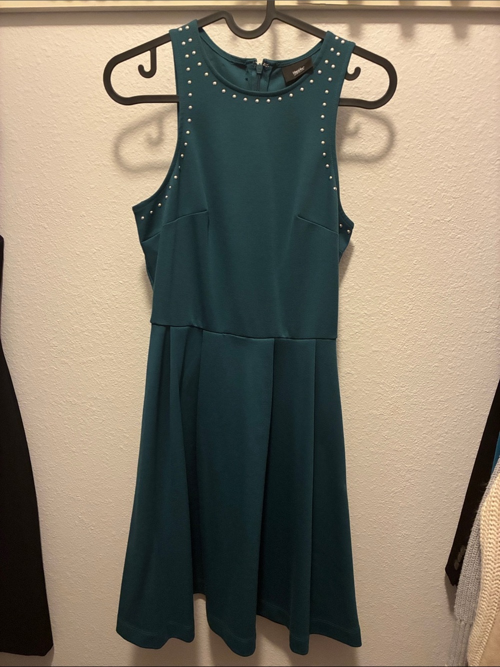 Teal Sleeveless Stud-Embellished Dress